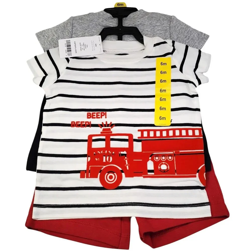 Carters Baby Boys Firetruck 4 Piece Summer Outfits Size 6 Months NEW